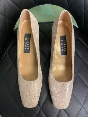 Stuart Weitzman Champagne Sparkle Square-Toe Pumps
